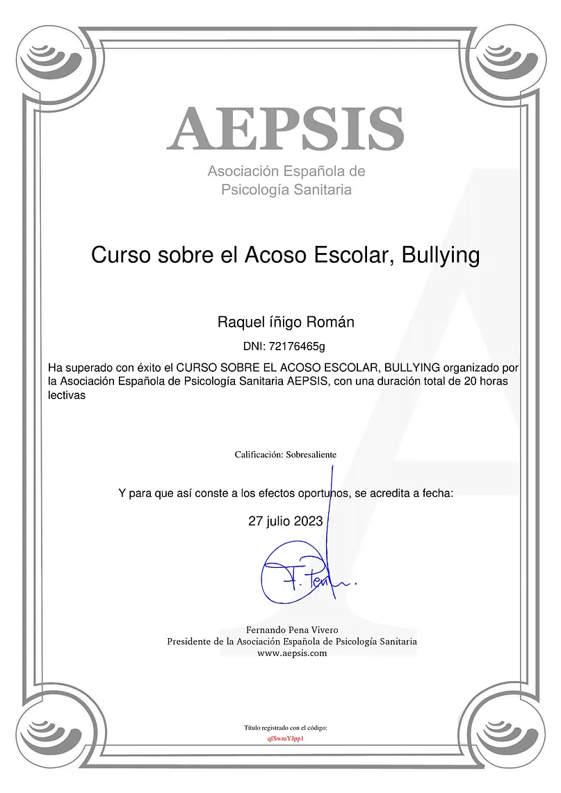 certificado sobre el caso escolar bullying